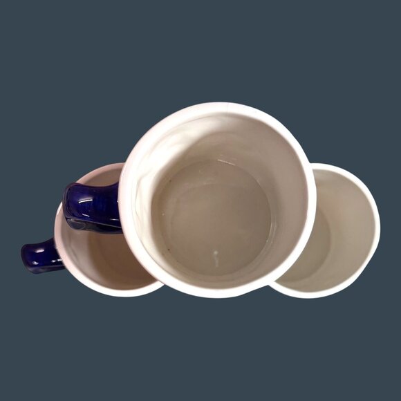 Vintage Handpainted Delft Blue 3D Tulip Floral Design Ceramic Coffee Mug Set 3 - Picture 2 of 11